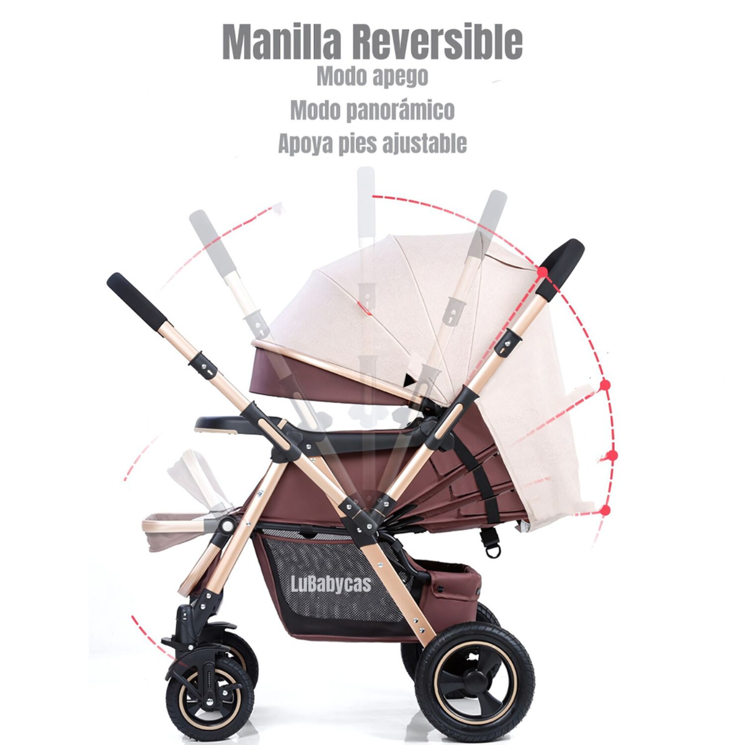 Coche De Paseo Reversible Rubik Rosado Lubabycas image number 2.0