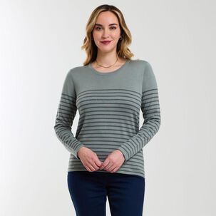 Sweater Listado Manga Larga Cuello Redondo Mujer Geeps