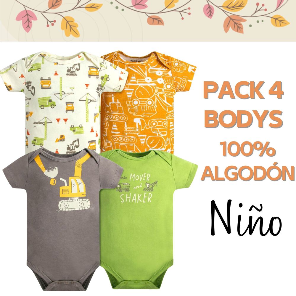 Pack 4 Bodys Ni&ntilde;o Manga Corta Tedmimak 100% Algod&oacute;n Estampado Transporte image number 4.0
