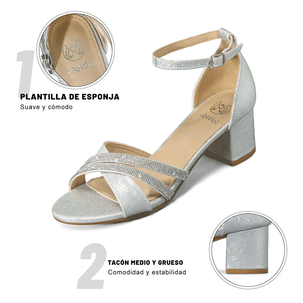 Sandalia Taco Grueso Fiesta Pedrería Mujer Weide You525 image number 9.0