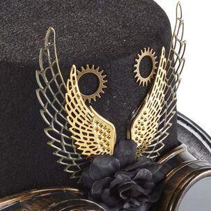 Sombrero steampunk con alas de gafas negro de disfraces