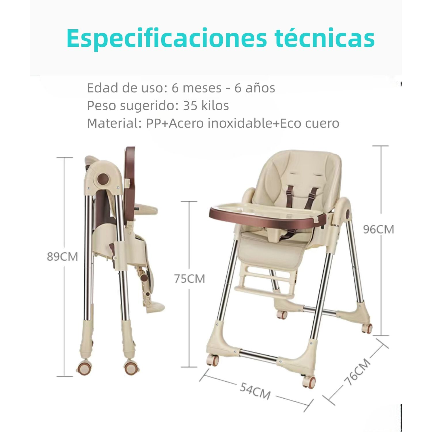 Silla De Comer Multiposiciones Plegable Verde Lubabycas image number 3.0