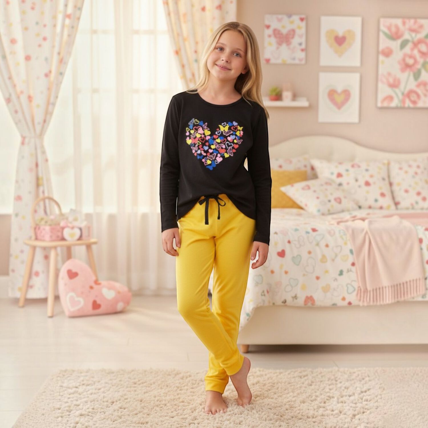Pijama Ni&ntilde;a Estampado Coraz&oacute;n Mariposas image number 0.0