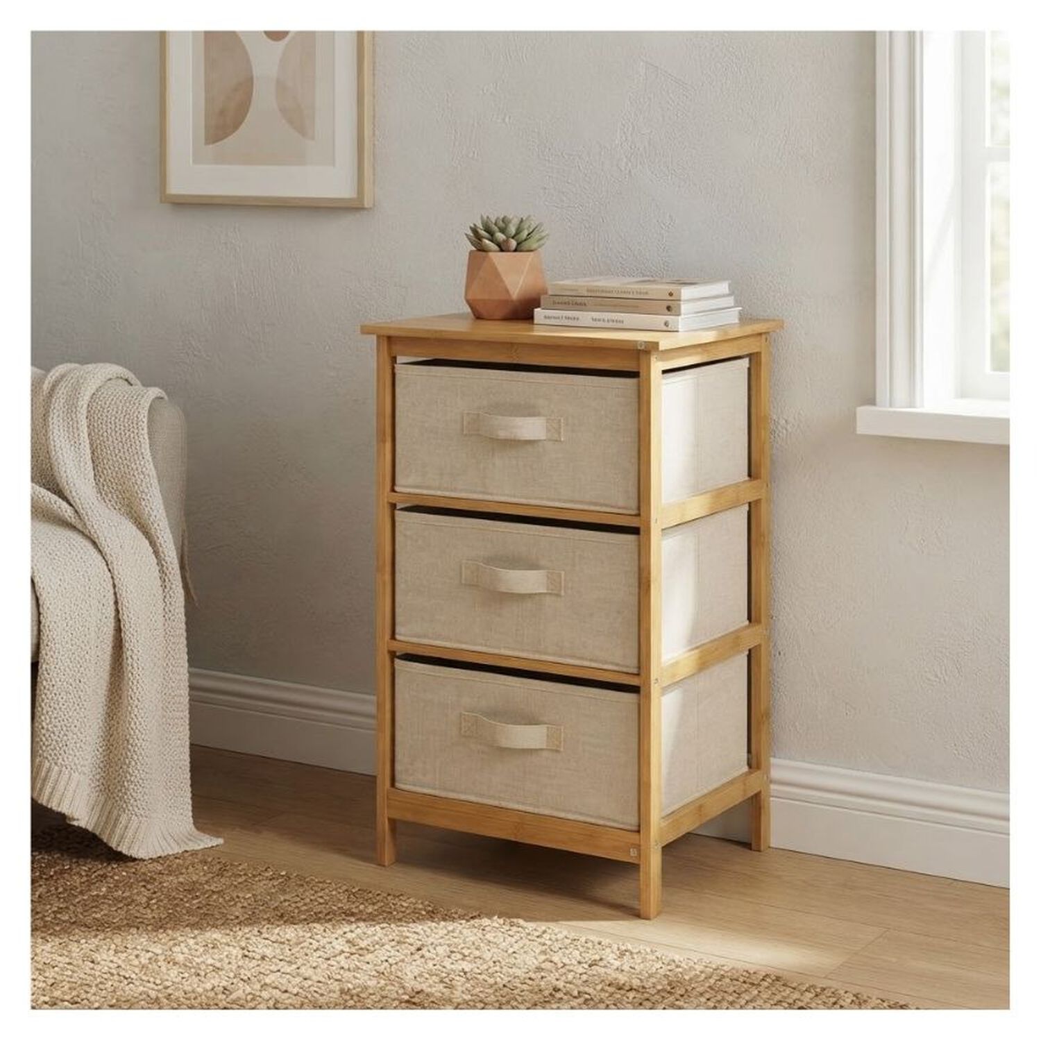 Mueble Organizador Bamb&uacute; De 3 Niveles Con Cajones De Tela image number 3.0