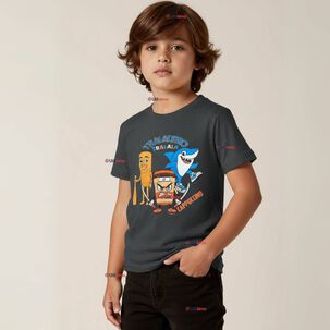 Polera Brainrots 100% Algodón Manga Corta Niño Tralalero Gris Oscuro