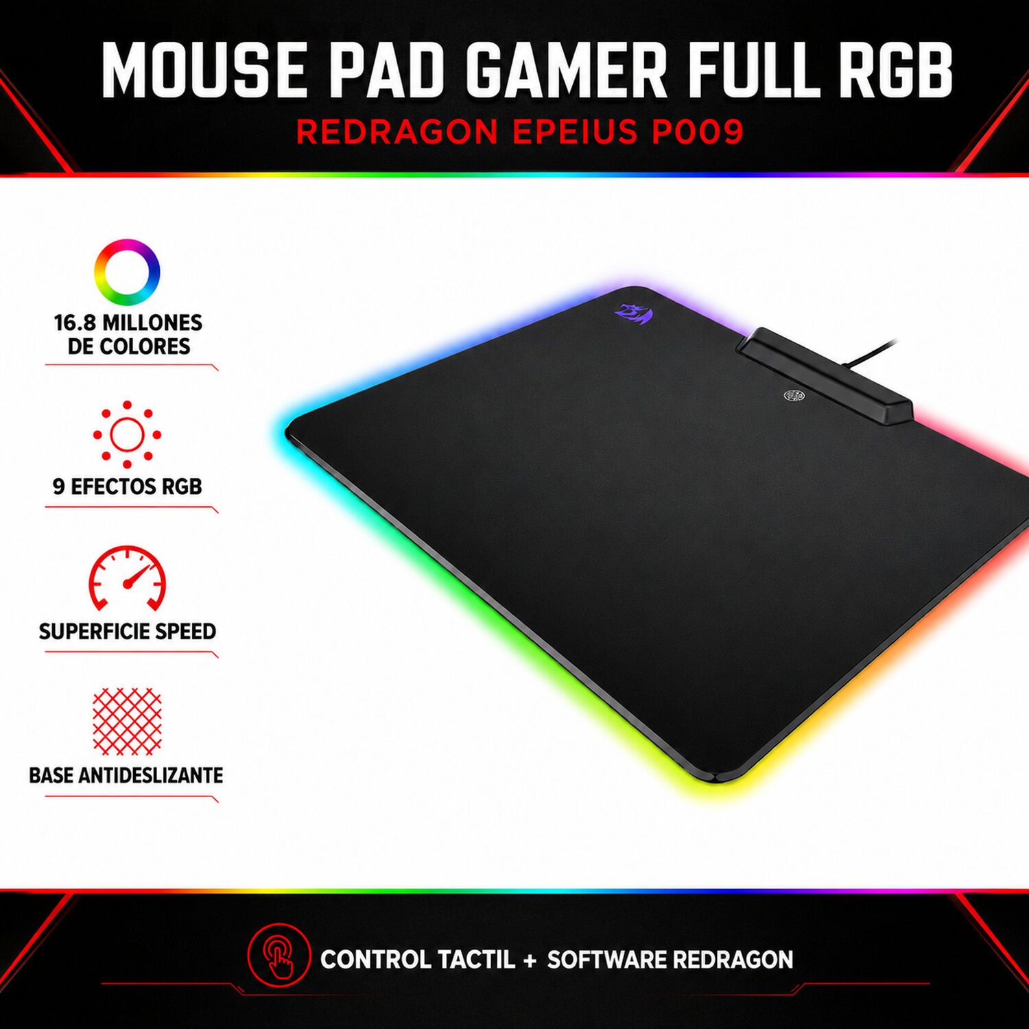 Mouse Pad Redragon Full Rgb De Alto Contraste Epeius P009 image number 8.0