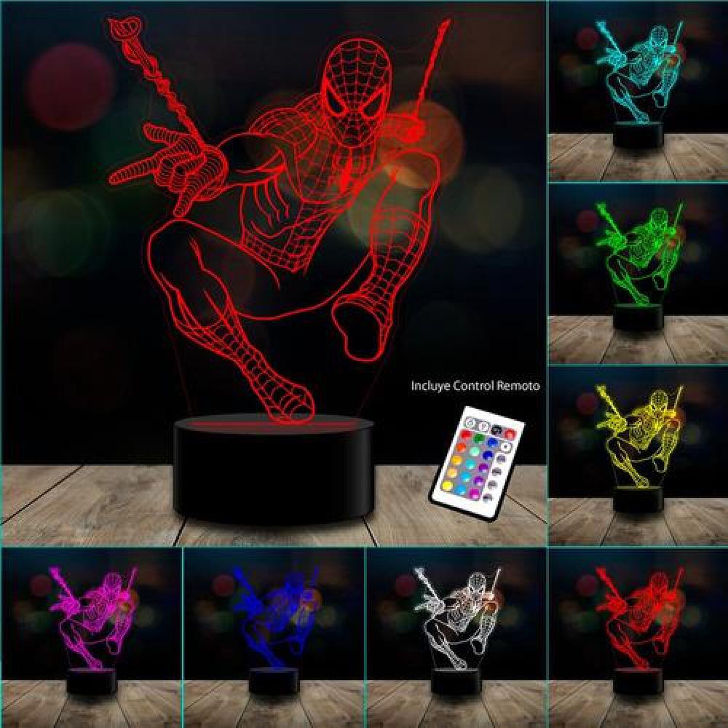 L&aacute;mpara 3d Acr&iacute;licas 7 Colores Spiderman Marvel C/remoto image number 1.0