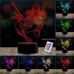 L&aacute;mpara 3d Acr&iacute;licas 7 Colores Spiderman Marvel C/remoto
