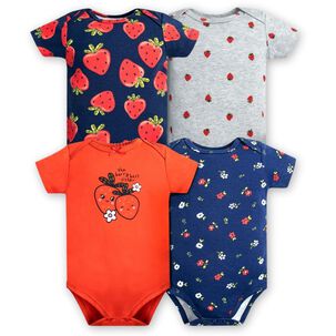 Pack 4 Bodys Ni&ntilde;a Manga Corta Tedmimak 100% Algod&oacute;n Rojo Fresa