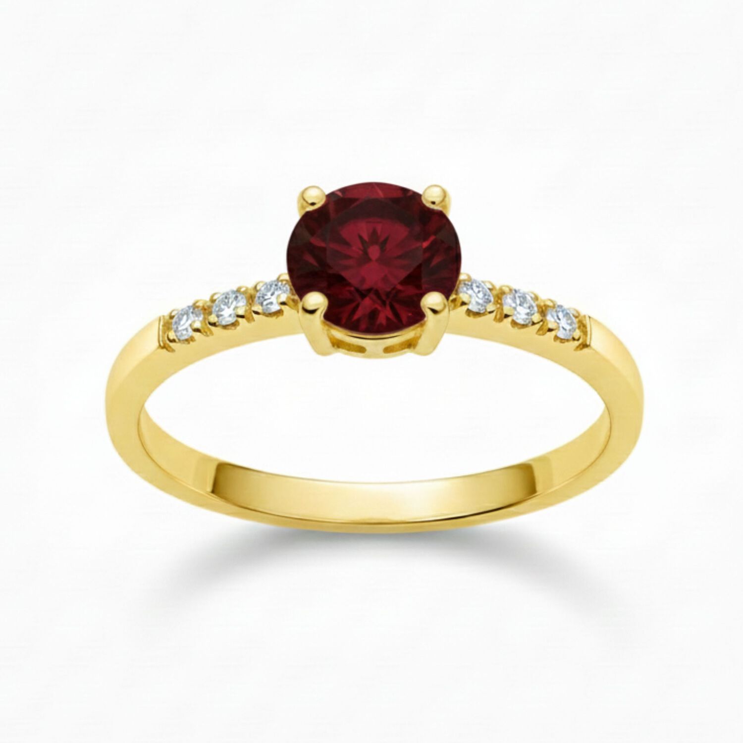 Anillo Solitario Princesa Oro 18k Con Cristal Central 5mm Rojo image number 0.0
