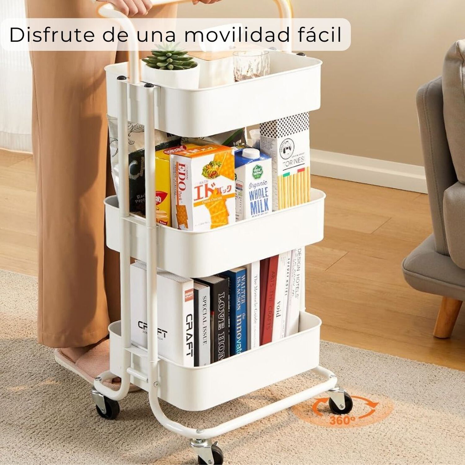 Carrito De Almacenamiento Organizador 3 Niveles Con Ruedas Color Blanco image number 4.0