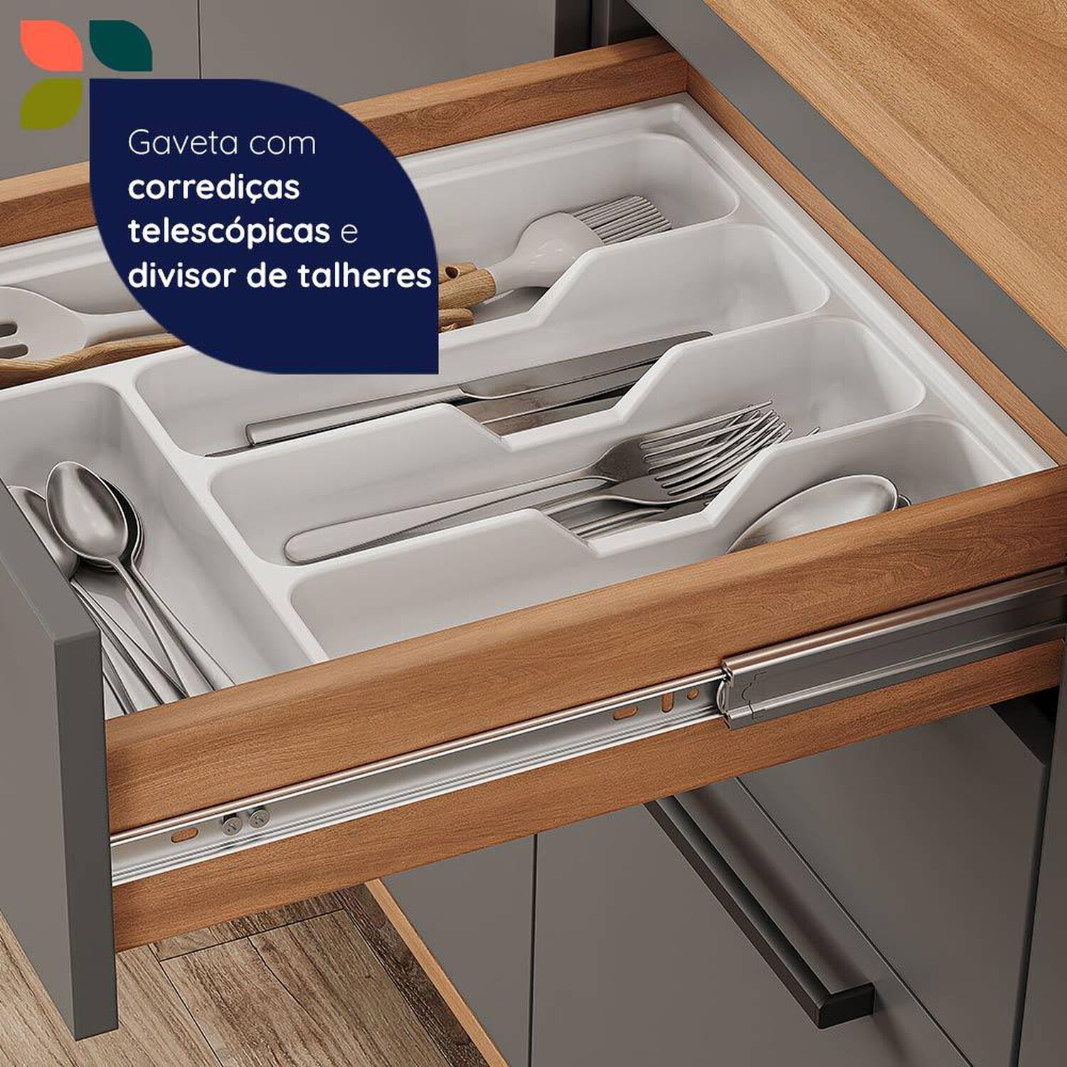 Mueble De Cocina Roca Base De Cocina Casta&ntilde;a Modular / 2 Puertas / 3 Cajones image number 8.0