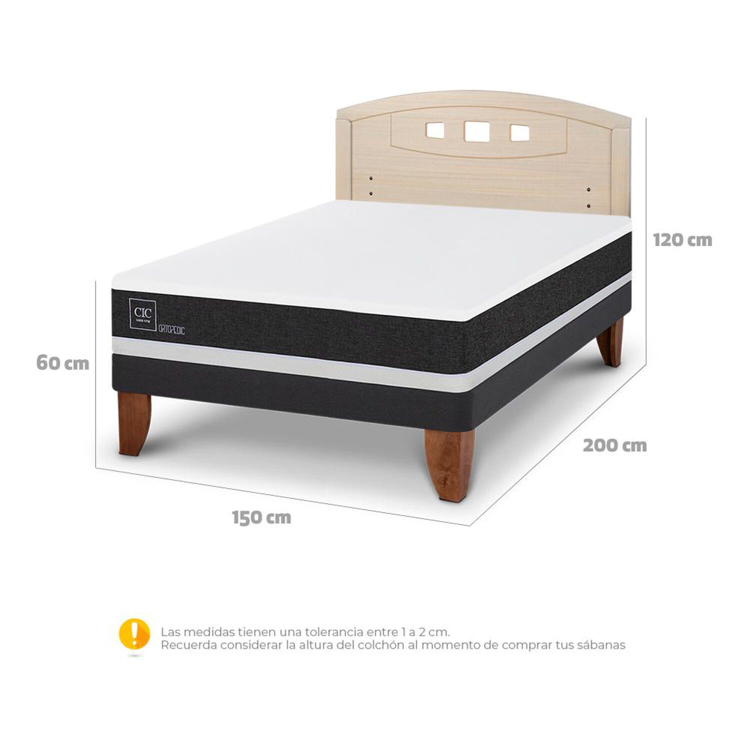 Cama Europea Cic Ortopedic / 2 Plazas / Base Normal + Respaldo image number 4.0