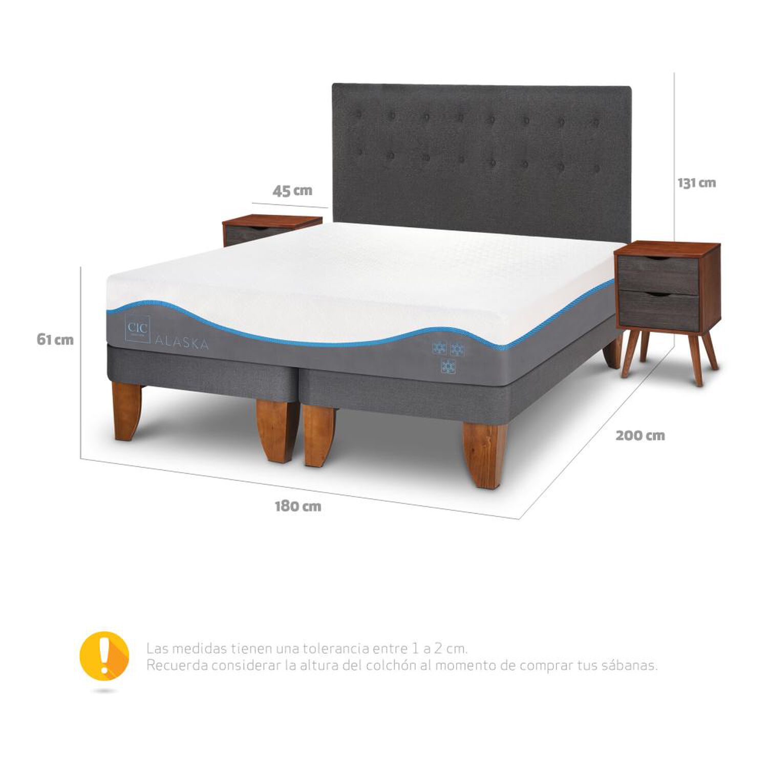 Cama Europea Cic Alaska / King / Base Dividida + Set De Maderas image number 2.0