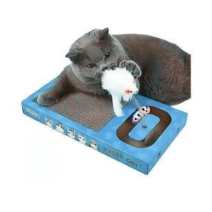 Juguete Gatos Azul Interactivo Rascador Rectangular + Raton
