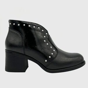 Botin Para Mujer Con Taco Medio Charol Negro