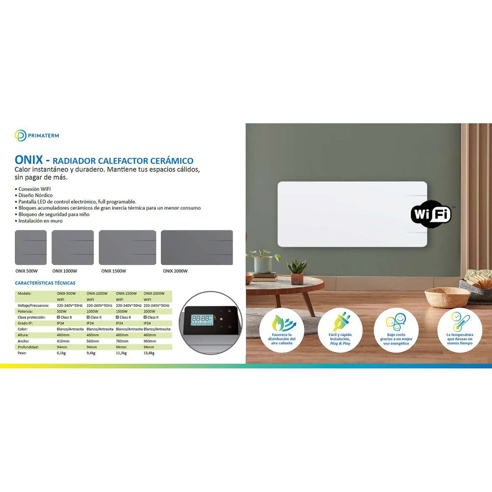 Estufa Radiador Calefactor &Oacute;nix Cer&aacute;mico Wifi Antracita 1500w Primaterm image number 5.0