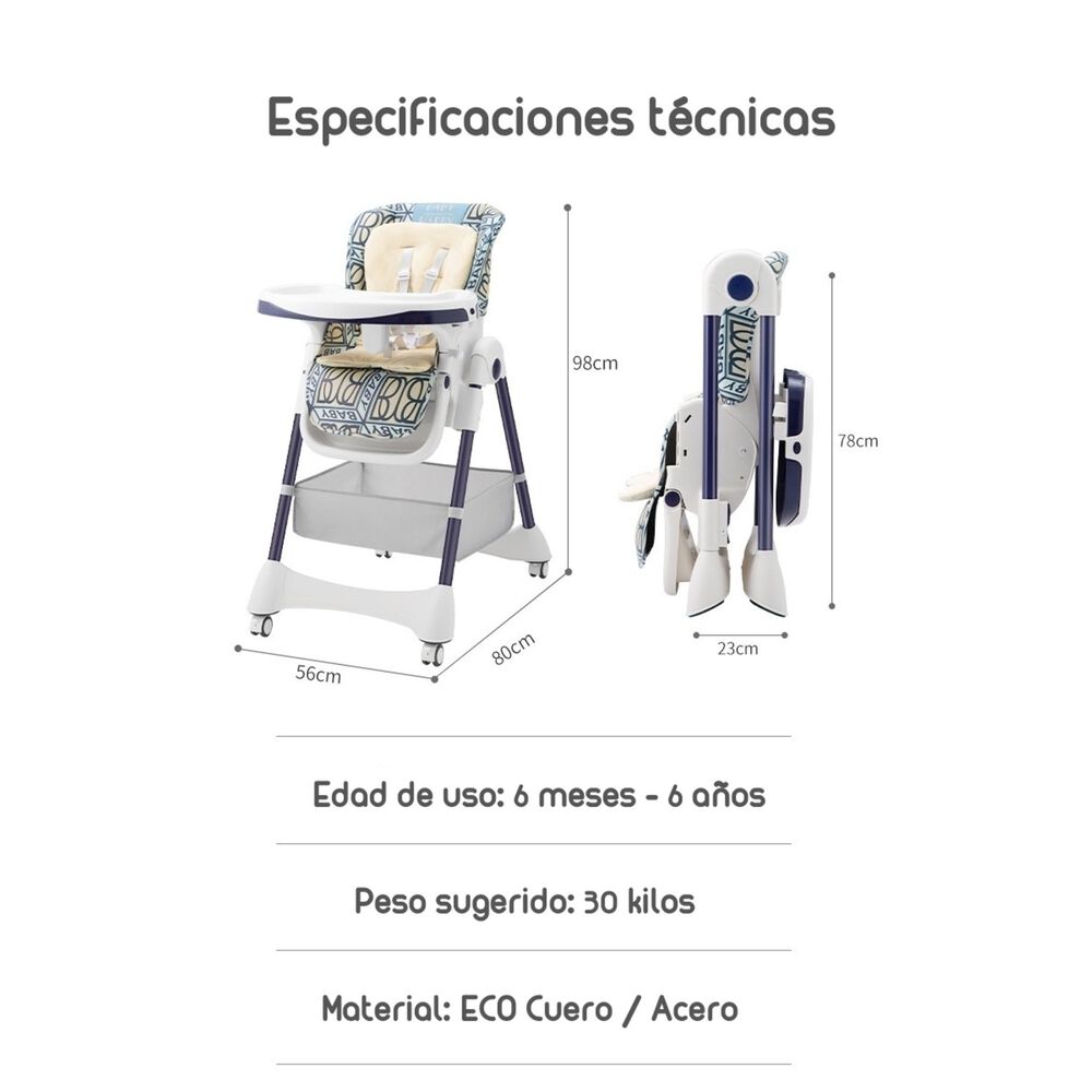 Silla De Comer Multiposiciones Con Ruedas Azul image number 2.0