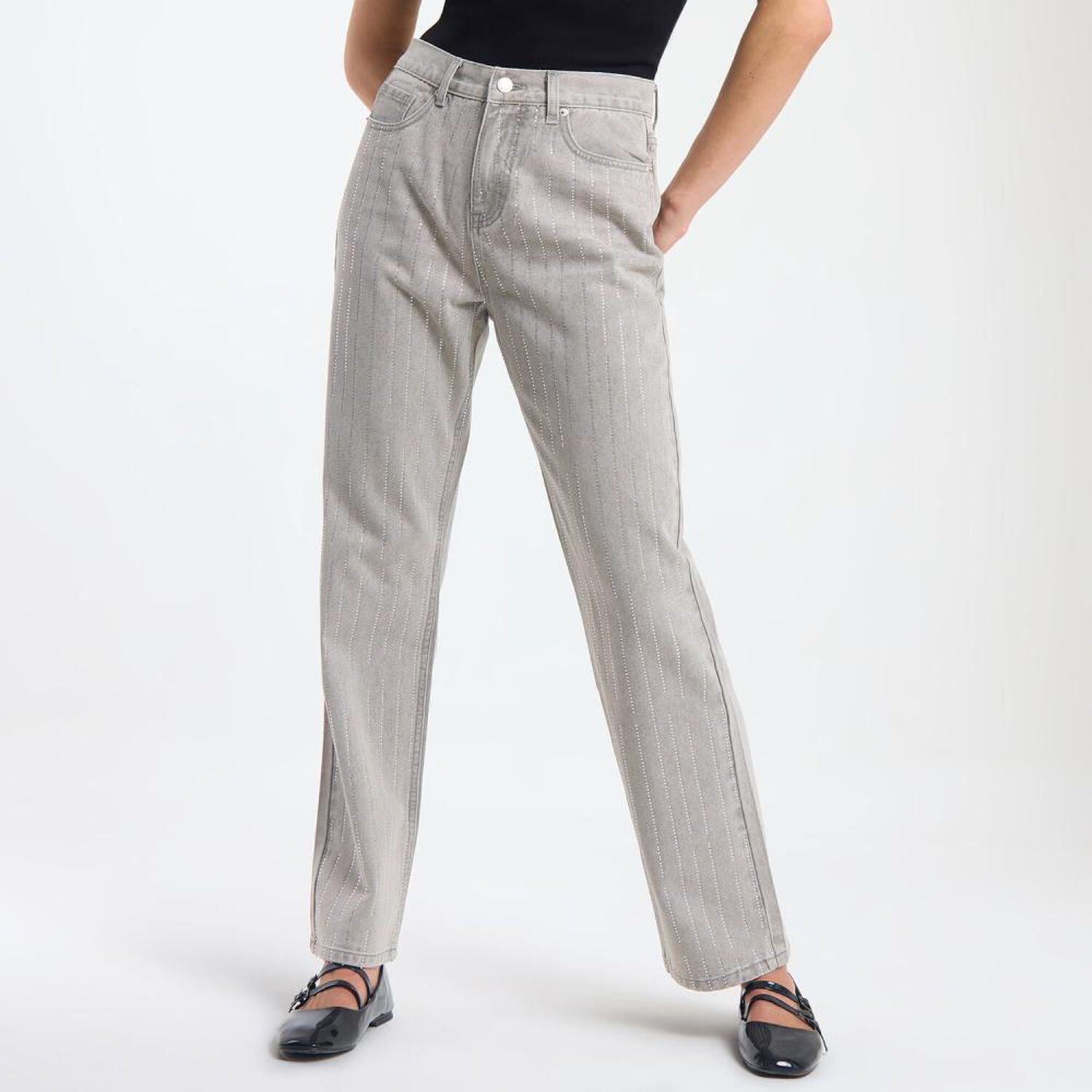 Jeans Lineas Y Brillos Tiro Medio Straight Mujer Rolly Go image number 0.0