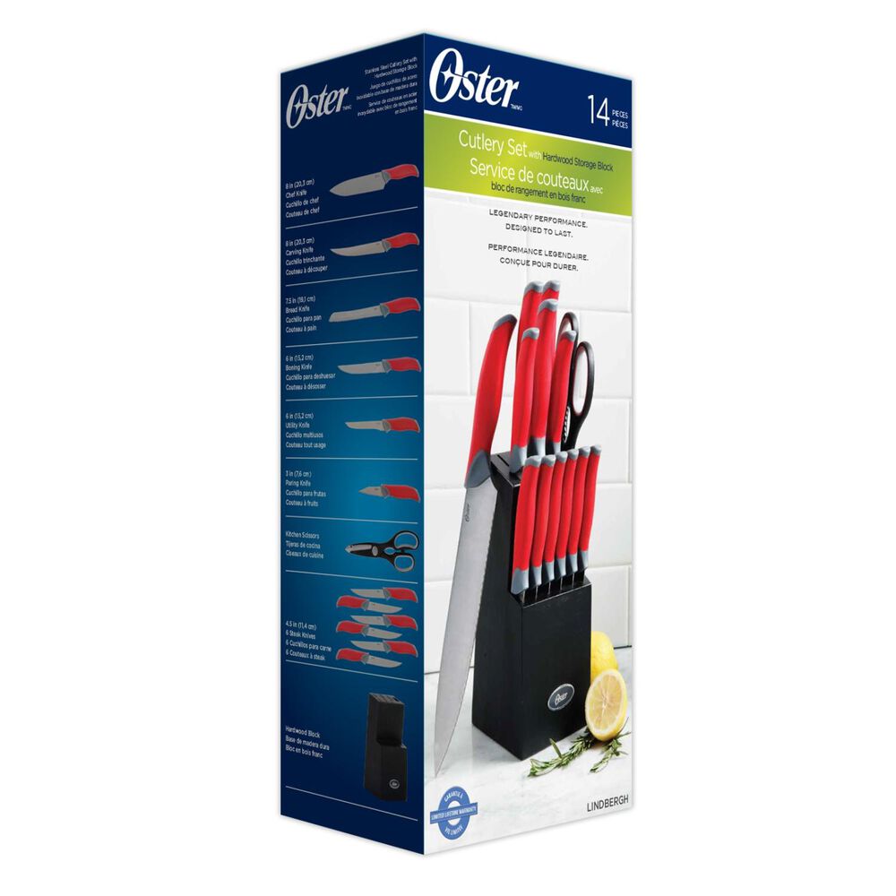 Set Cuchillos Acero Inoxidable Lindbergh 14 Pcs Mango Rojo Y Taco De Madera Negro image number 1.0