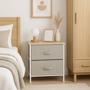 Velador Con Cajones De Tela - Gris