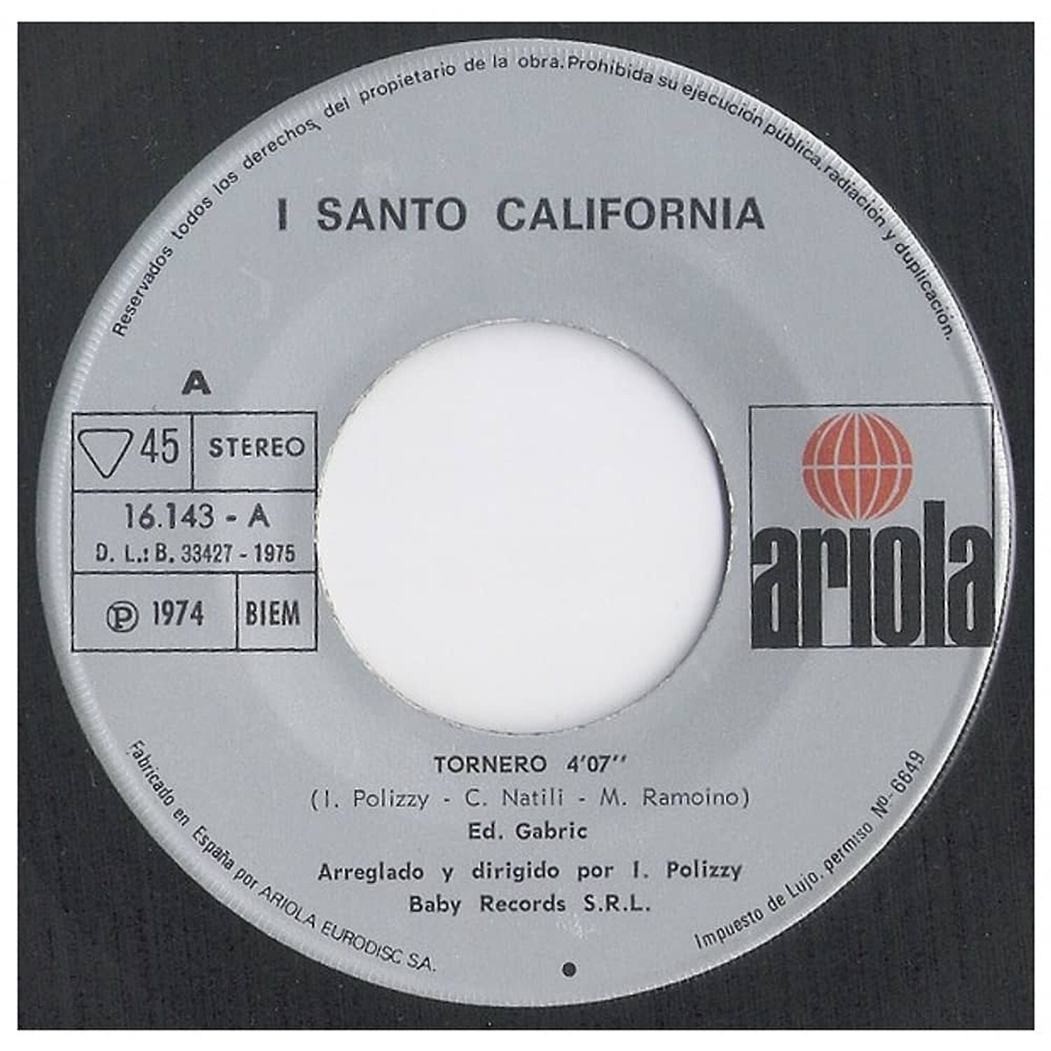 I Santo-california - Torner&oacute; | 7" Single Vinilo Usado image number 2.0