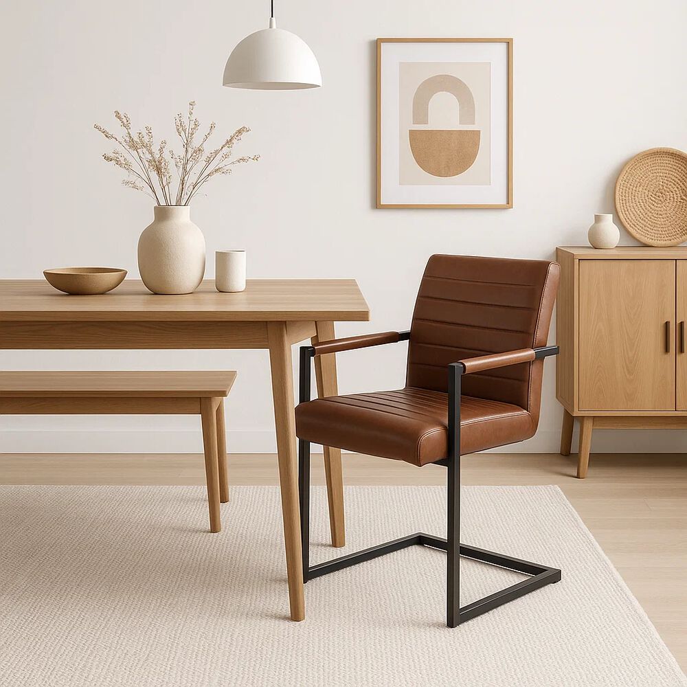 Silla Industrial De Cuero Sintético Marrón Con Base Metálica Café image number 2.0