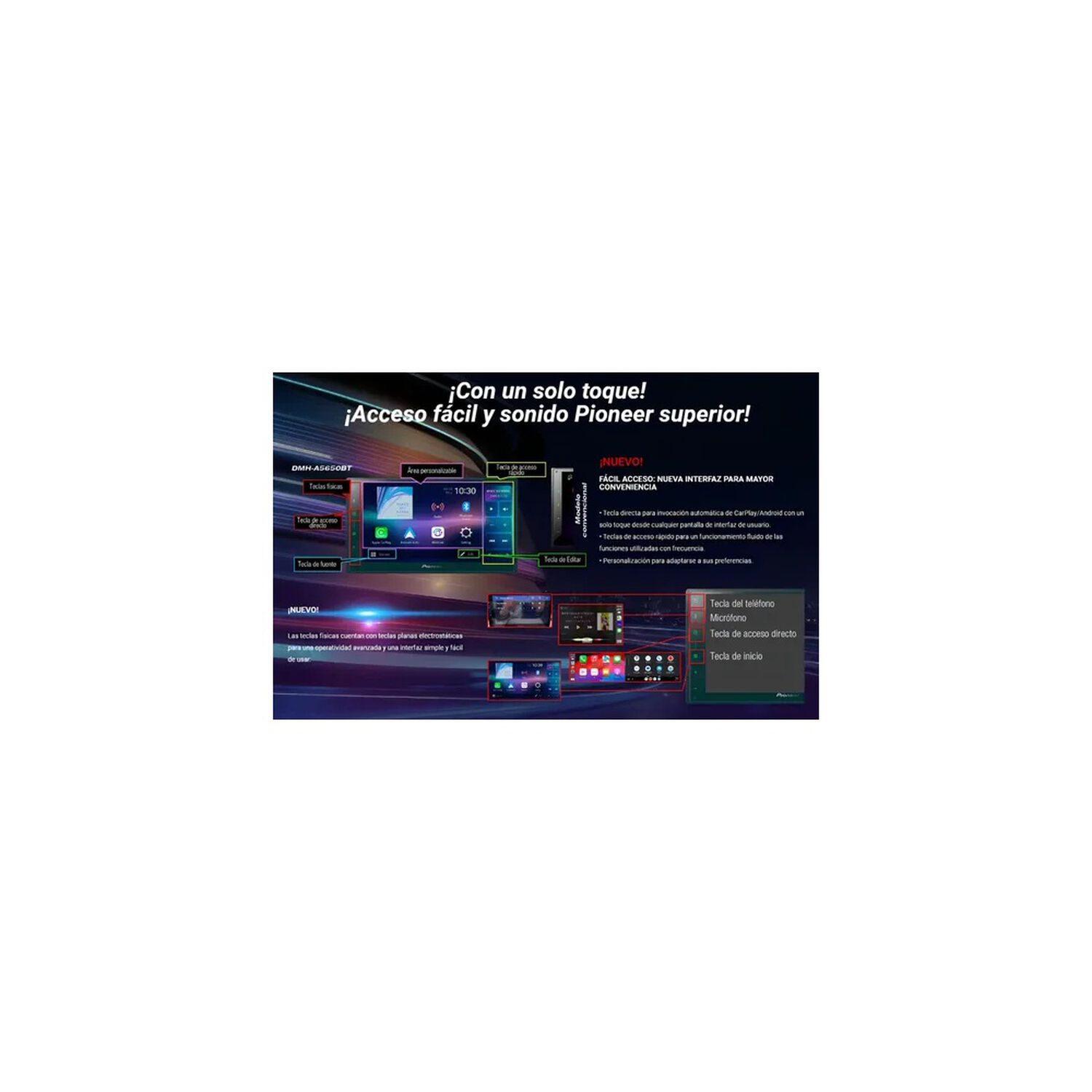 Radio Pioneer Dmh-a5650bt Apple Car/android Auto Inal&aacute;mbrico Negro image number 5.0