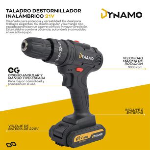 Kit Taladro Destornillador Inal&aacute;mbrico Dynamo 21v 2 Bater&iacute;as