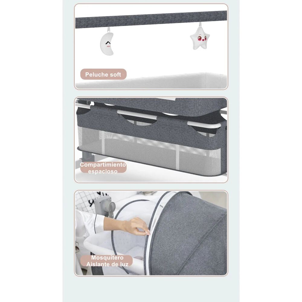 Cuna Colecho Mecedora El&eacute;ctrica Gris Lubabycas image number 6.0