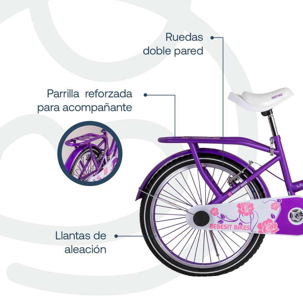 Bicicleta Infantil Queen Aro 20 Morada Bebesit image number 3.0