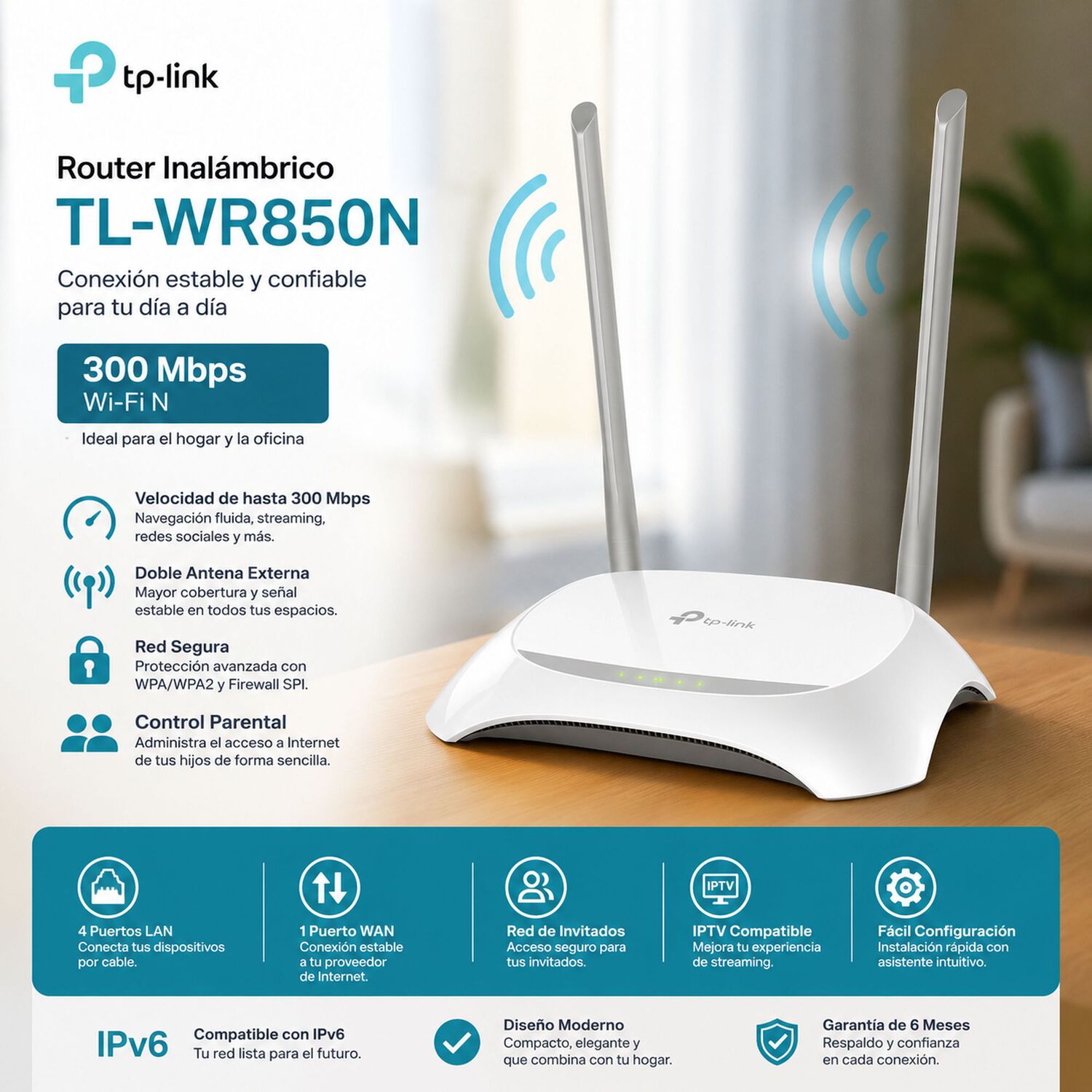 Router Tp-link 300mbps Smart Wireless Doble Antena Tl-wr850n image number 4.0