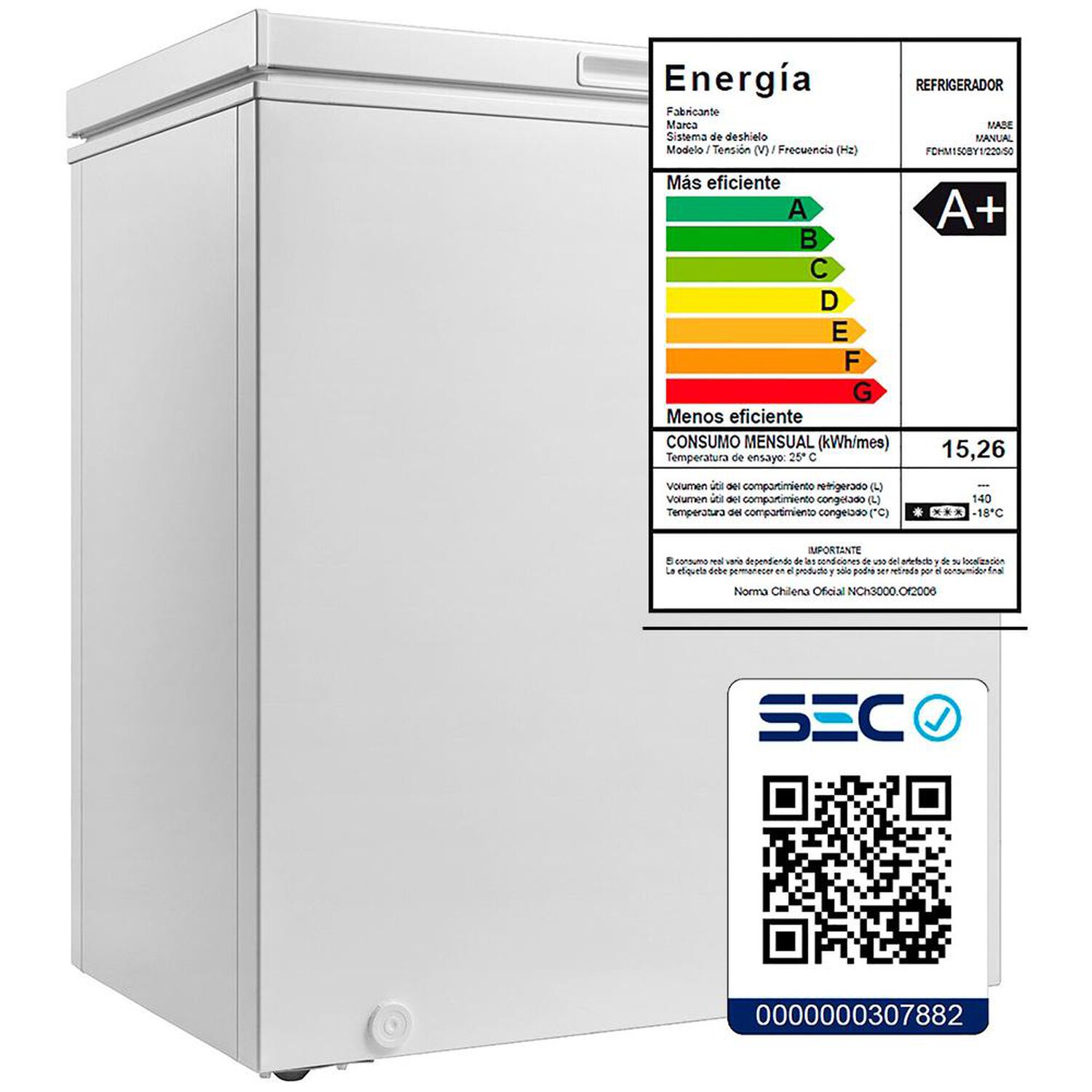 Freezer Horizontal Mabe FDHM150BY1 / Fr&iacute;o Directo / 145 Litros / A+ image number 4.0