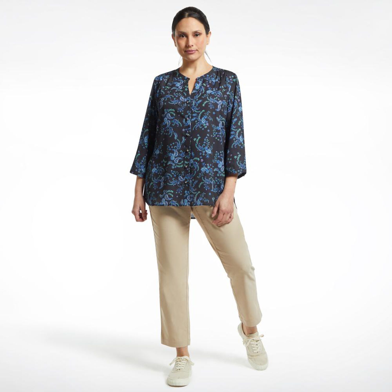 Blusa Print Abotonada Manga 3/4 Cuello Mao Mujer Lesage image number 1.0