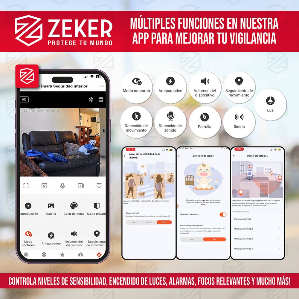 Pack X3 C&aacute;mara De Seguridad Interior Wifi Ip Zeker 2mp 5g image number 6.0