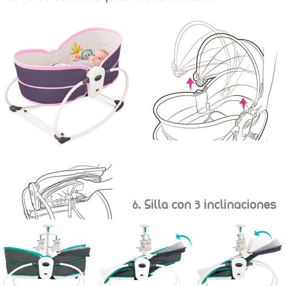 Cuna Moisés 5 En 1 Con Vibración Mosquitero Lubabycas Verde image number 3.0