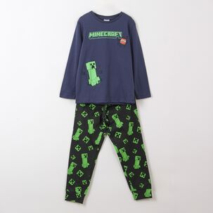 Pijama Manga Larga Ni&ntilde;o Tnt Creeper Azul Minecraft