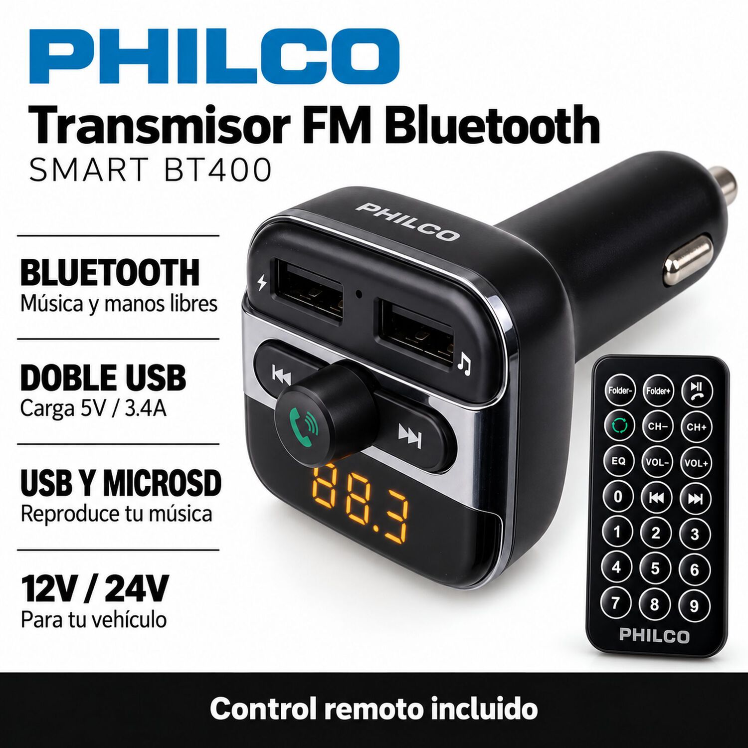 Reproductor De M&uacute;sica Para Auto - Transmisor Fm Smart Bt400 image number 3.0