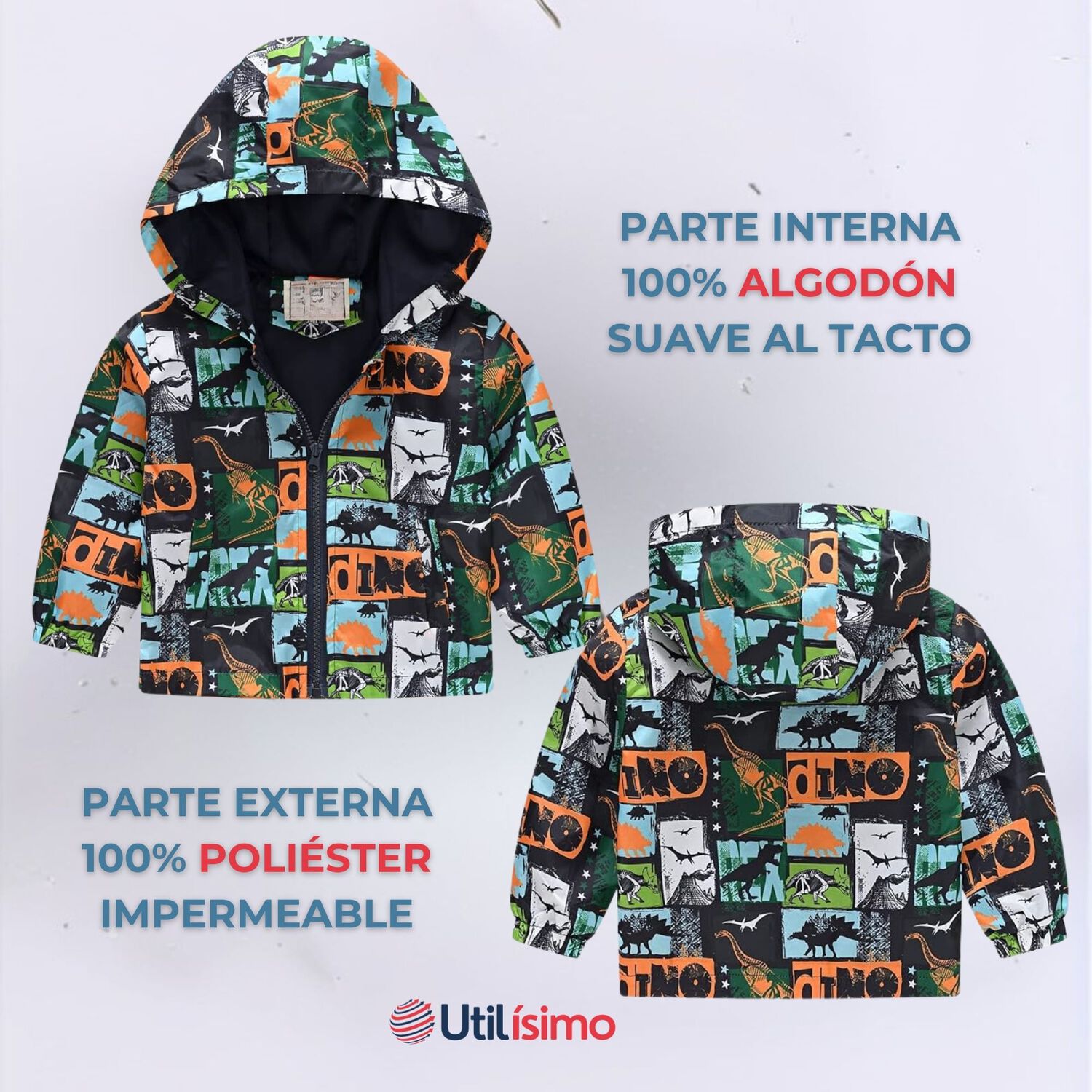 Cortaviento Impermeable Chaqueta Estampado Ni&ntilde;o Y Beb&eacute; Green Dinosaur image number 1.0