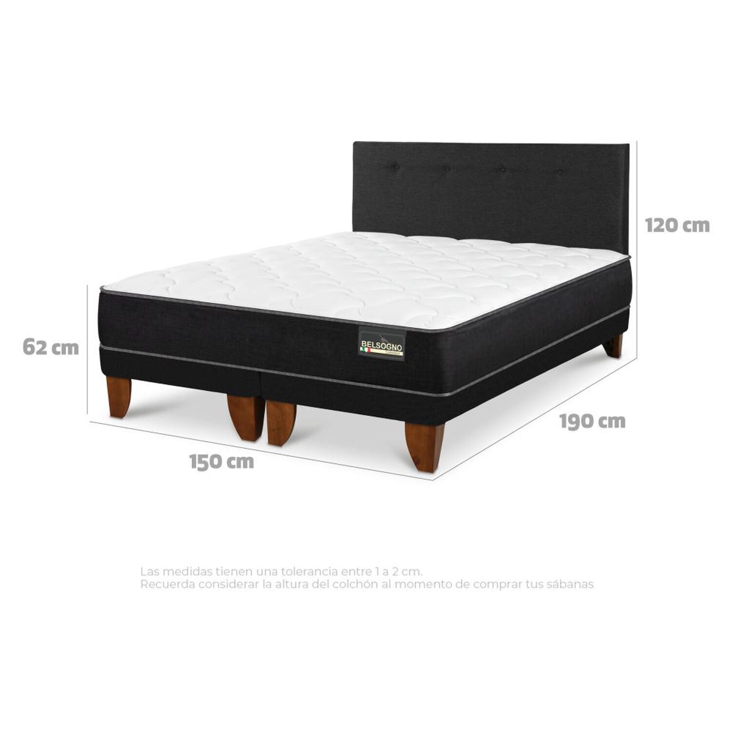 Cama Europea Belsogno Plus / 2 Plazas / Base Dividida + Respaldo image number 2.0