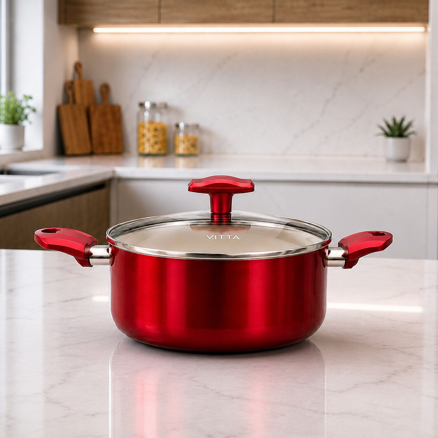 Olla Cacerola Antiadherente De Aluminio 20 Cm 4,8 Lts Con Tapa Modelo Rosso Marca Vitta image number 2.0