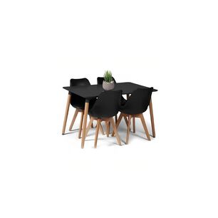 Comedor Mesa Rectangular Negra + 4 Sillas Tulip Negras