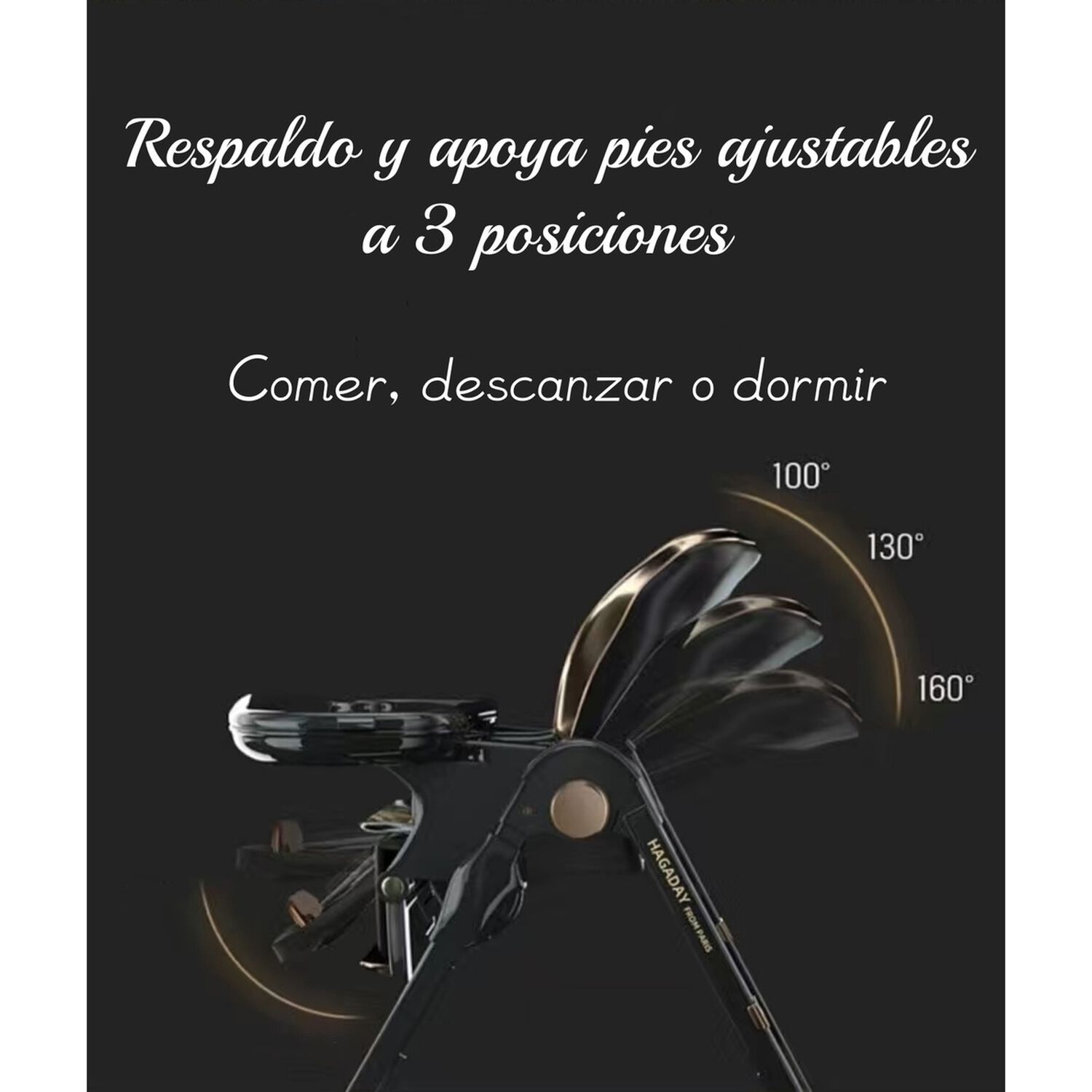 Silla De Comer Lujosa Reclinable Hagaday Negra Lubabycas image number 1.0