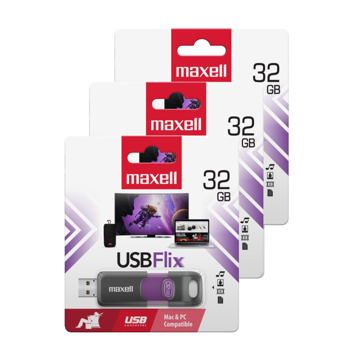 Pack 3 Pendrive Maxell Flix 32gb 2.0 image number 0.0