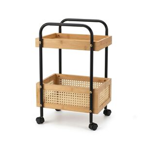 Carro Organizador 2 Niveles Bamb&uacute; Con Ruedas Ba&ntilde;o Cocina