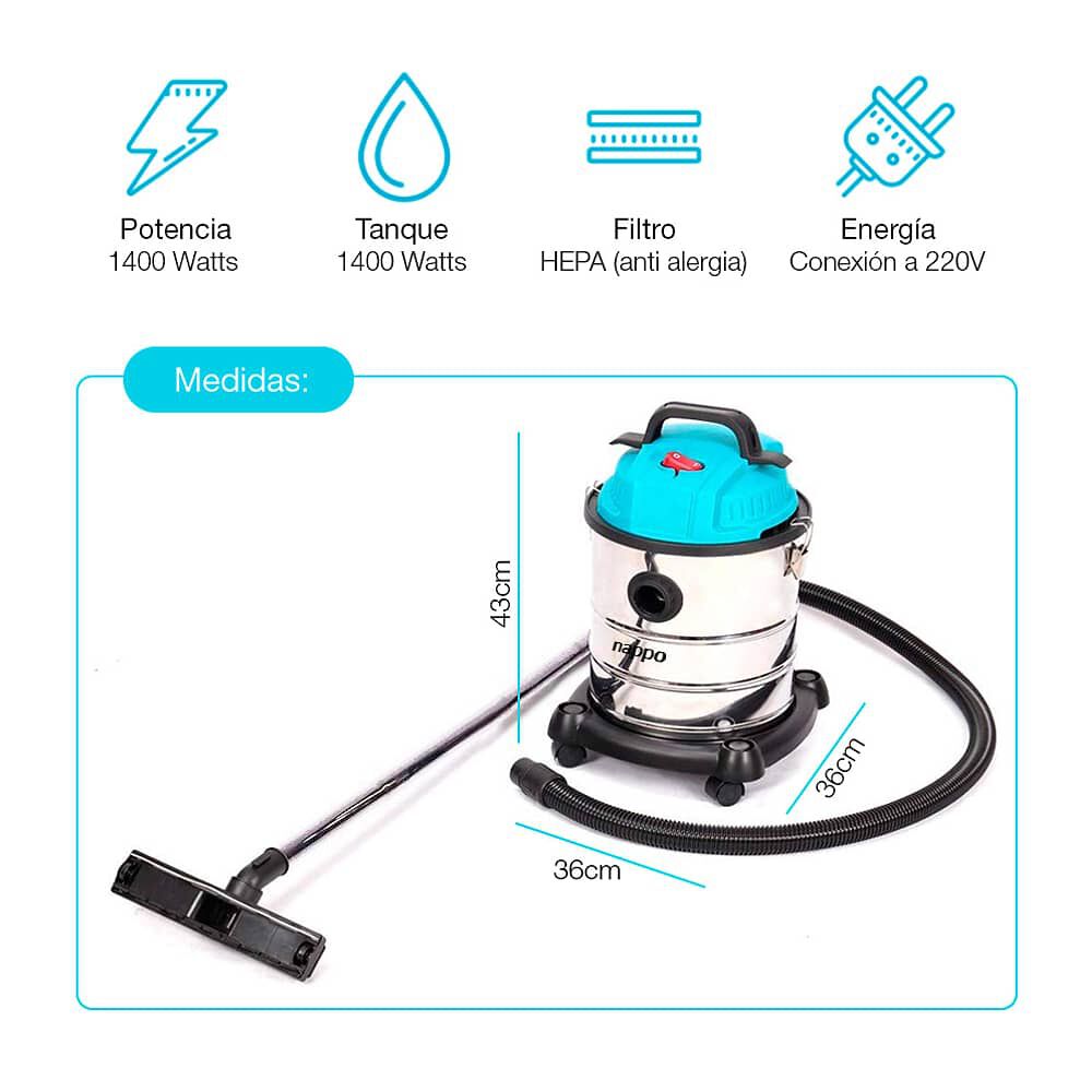 Aspiradora Industrial Nappo 1400w 20l Polvo Y Agua image number 2.0