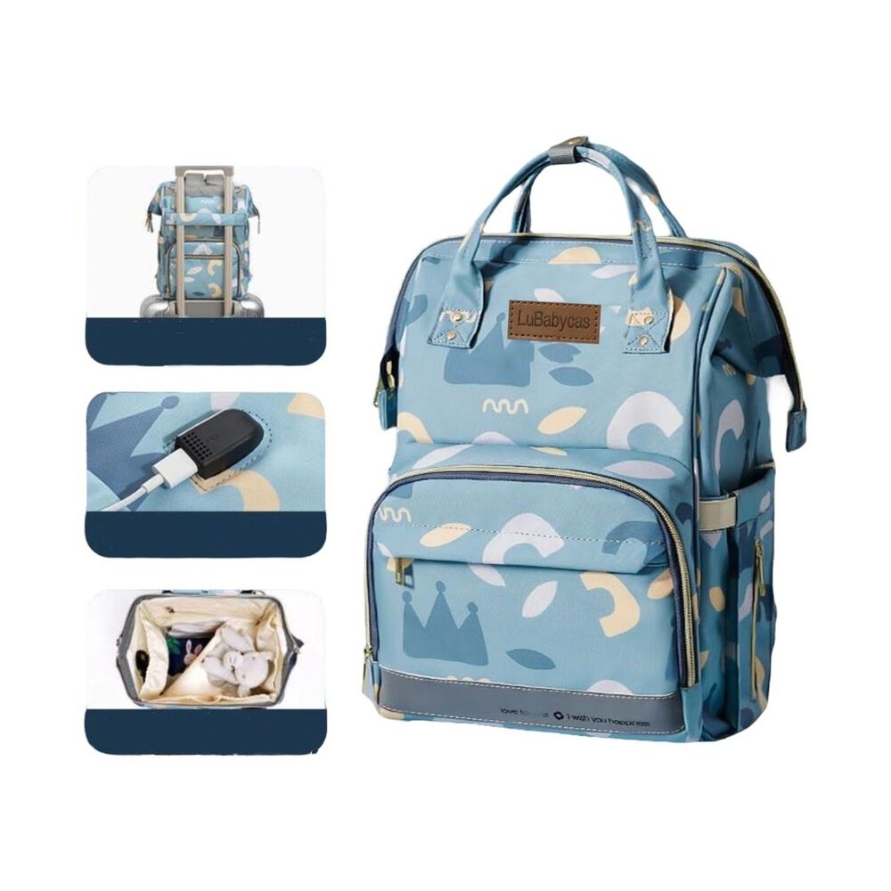 Mochila Maternal Impermeable Con Usb Lubabycas Azul image number 8.0