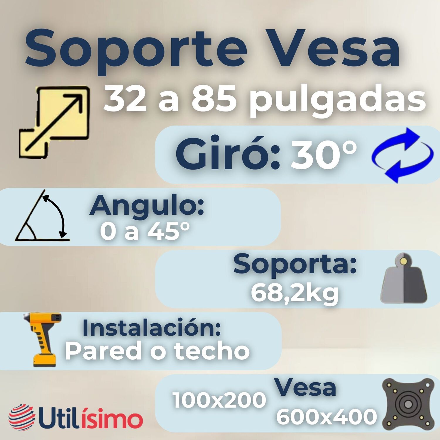 Soporte Tv Pared Techo Ajustable 68kg 32 A 85 Pulgadas image number 2.0