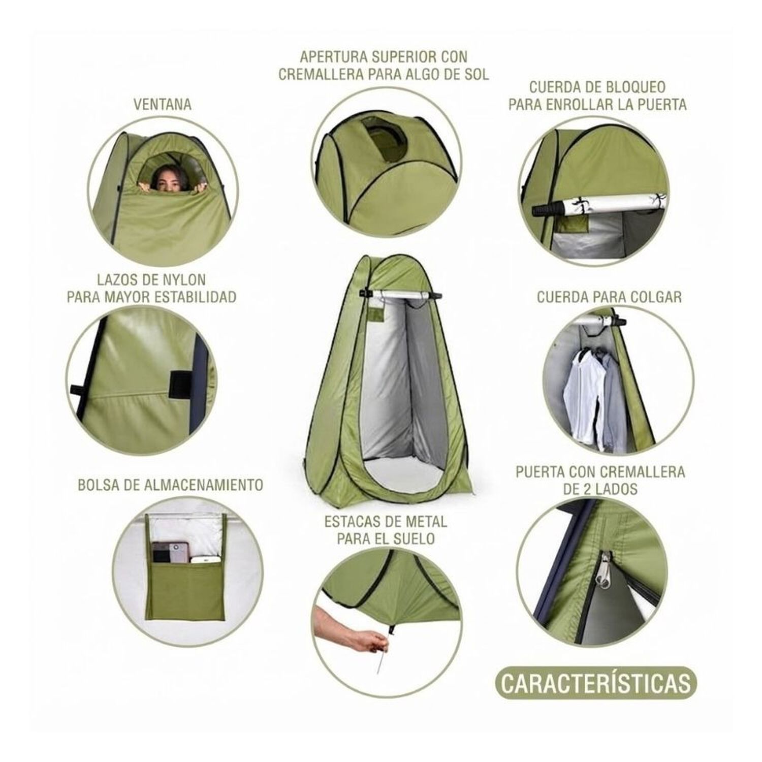 Carpa De Privacidad Pop Up Camping Ducha Vestidor Portatil Verde 120x190cm image number 3.0