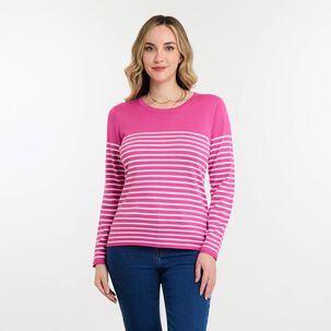 Sweater Listado Manga Larga Cuello Redondo Mujer Geeps